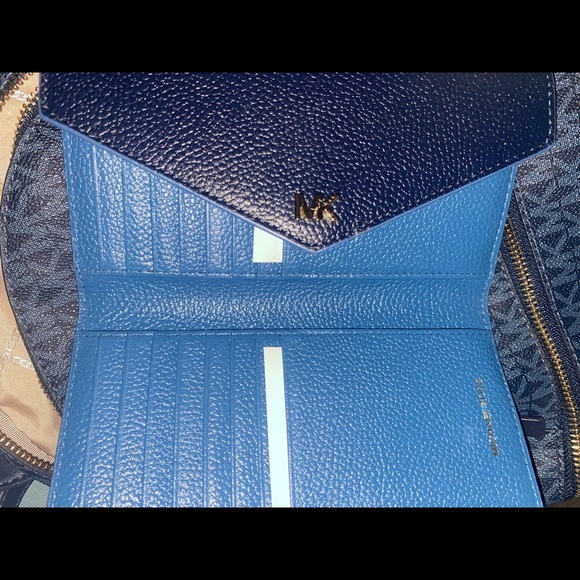 Michael Kors MK Blue Rhea Backpack, Tri-Fold Wallet, & Drawstring Bag Set - Picture 9 of 14